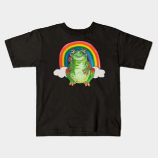 Awkward tropical frog and rainbow Kids T-Shirt